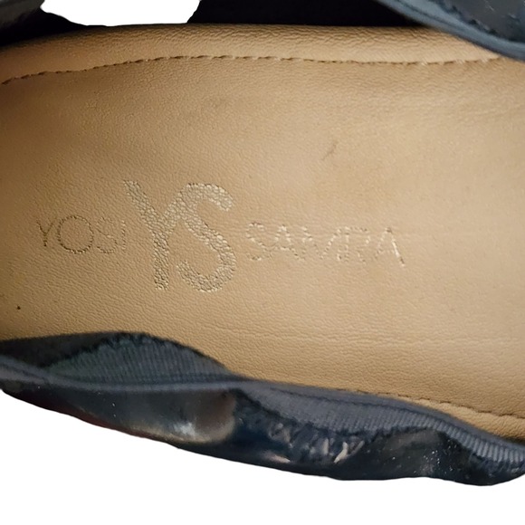 Yosi Samra Foldable Ballet Flats sz 7 Women Navy Blue Leather Elastic Comfort - Picture 10 of 12